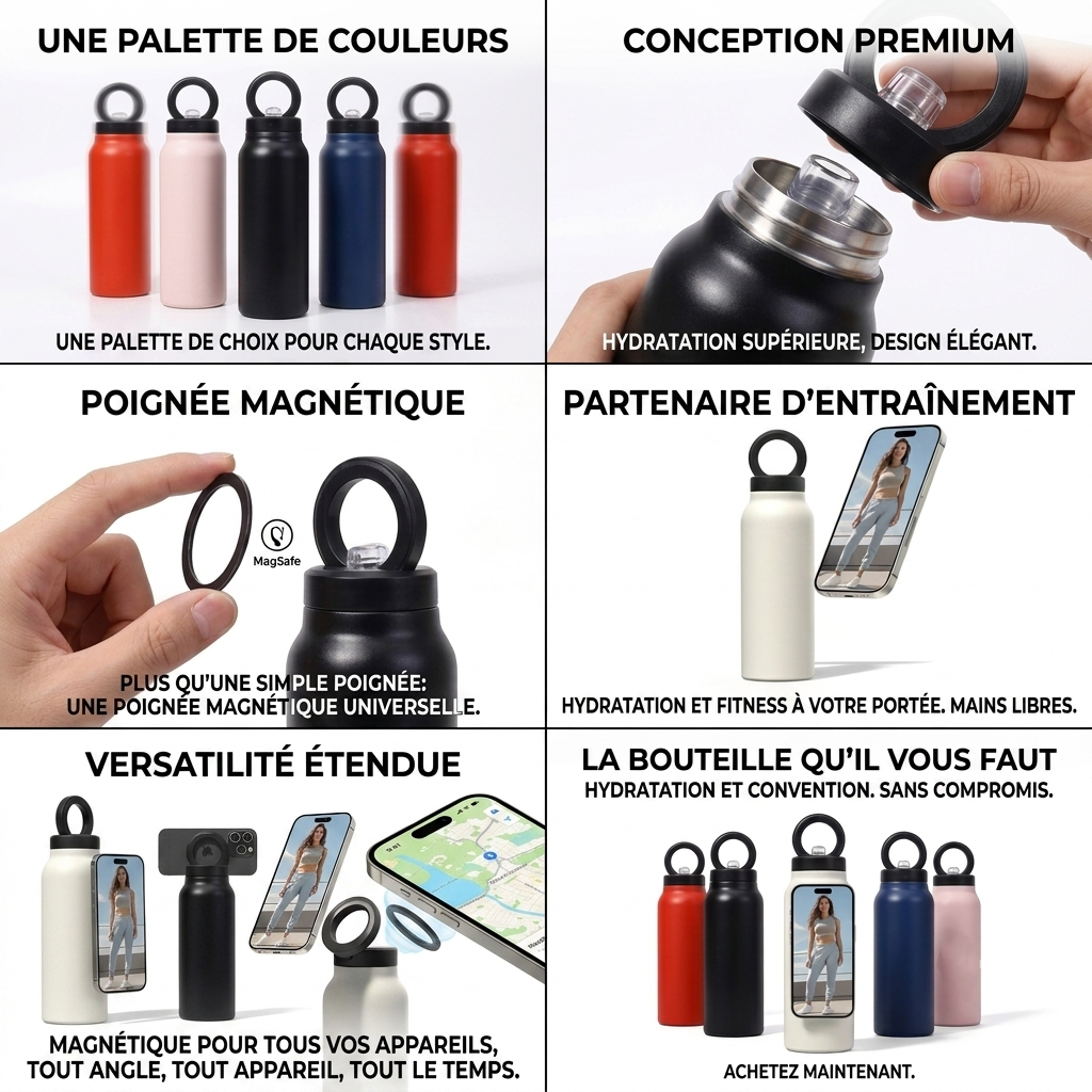 Gourde Magnétique MagCarry 710ml – Fixation Smartphone + Paille